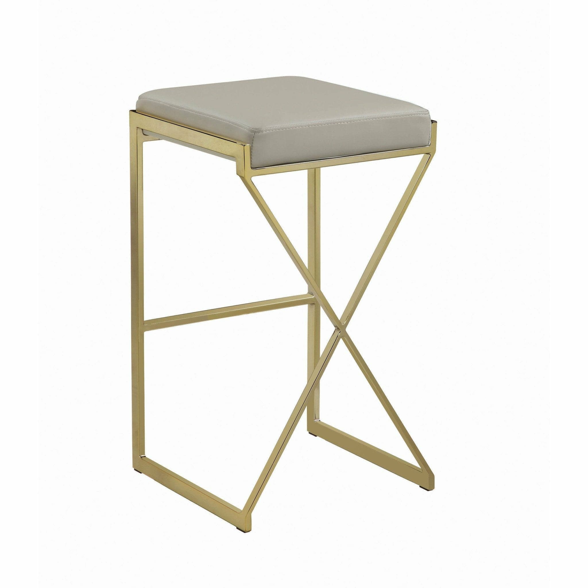 Upholstered Bar Stool Taupe with Brass Legs - 29.5" - HER Home Design Boutique